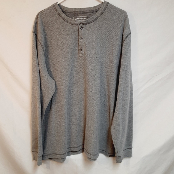 EDDIE BAUER THERMAL WAFFLE KNIT HENLEY in Light Heather Gray MENS SIZE 2XL. - Picture 1 of 13